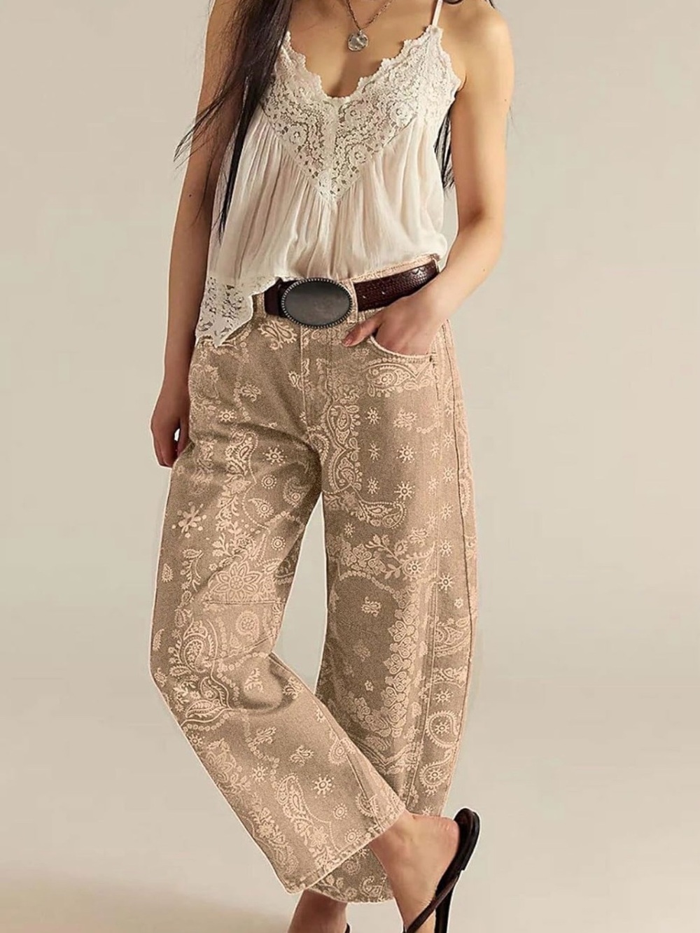 Loveimgs Beige Paisley Barrel Pants